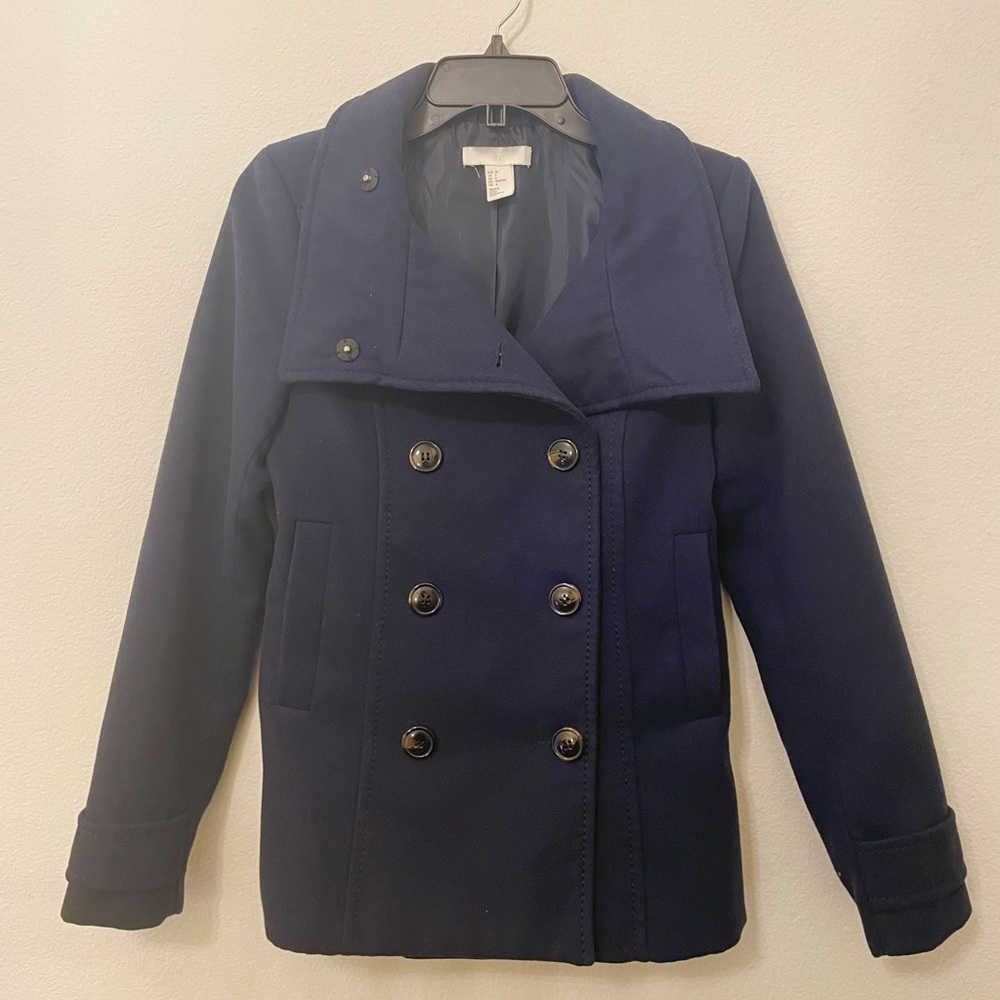 H&M Navy Double-Breasted Pea Coat